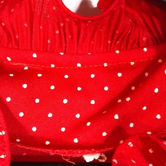 Red Polka Dot Blouse Ruffled Collar and Tie Button Front Shirt 2X Vintage Retro - Picture 9 of 10